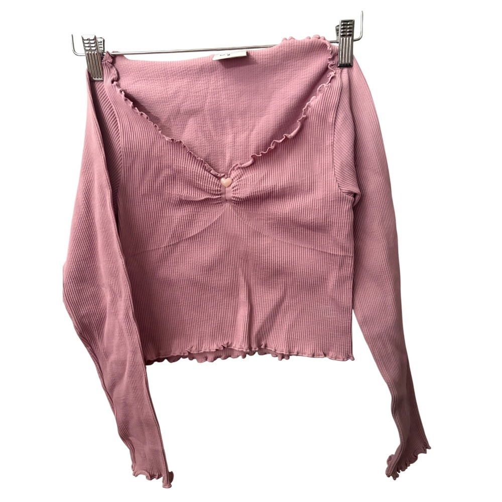 BDG Urban Outfitters Pink Ribbed Lettuce Hem Long Sleeve Top‎ M
